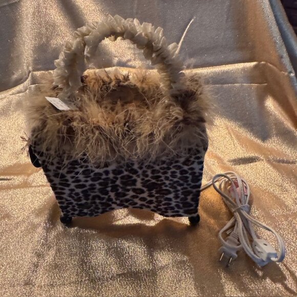 Leopard Fabric Purse Lamp / Night Light with Feathers - NEW - Picture 3 of 12